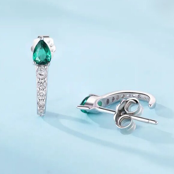 925 Silver Womens 2ct Green Emerald 1ct Diamond Hanging Drop Gemstone Earrings